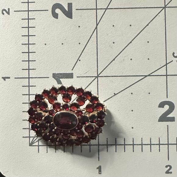 Antique signed solid 9kt gold genuine pyrope bohemian garnets brooch pin 6.39g - Picture 12 of 12